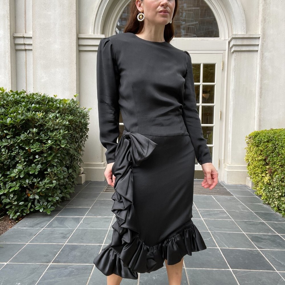 Vintage 1980's Long Sleeve Bow Cocktail Dress